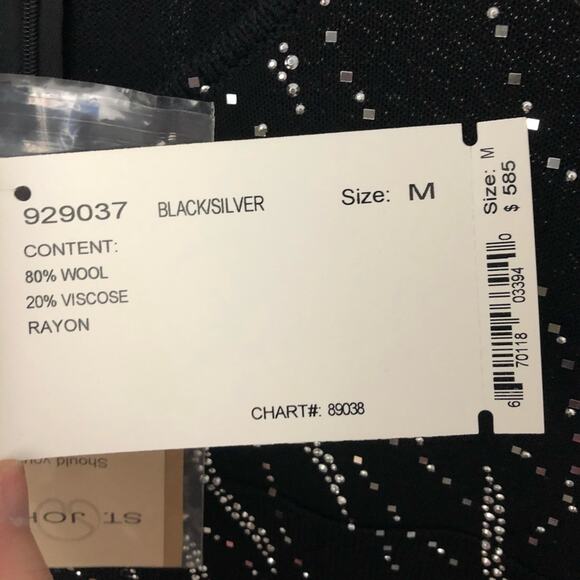 St John Santana Knit Sequin Sleeveless Blouse Black Silver NWT M $585 - Picture 15 of 15